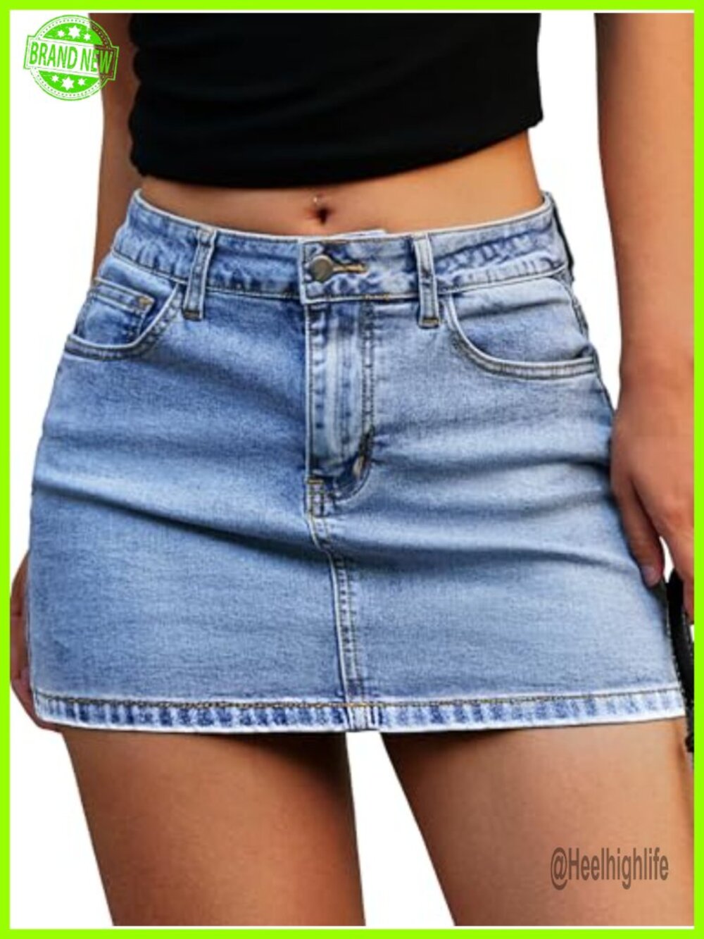 Denim Mini Skirt with Built-In Shorts Underneath High Stretch Cotton